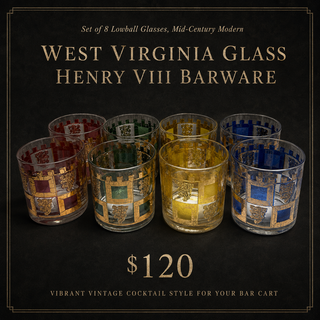 Set of 8 MCM West Virginia Glass "Henry VIII" Lowball Glasses - Set of 8 - Barware