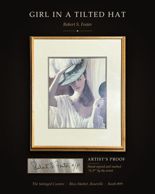 Robert S. Foster Signed Artist's Proof (A/P) Framed Lithograph Print – Elegant Woman with Hat and Mirror (32" x 29")