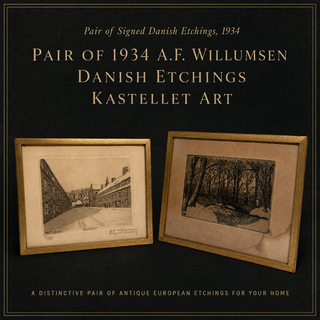 Pair Antique 1934 A.F. Willumsen Danish Etchings Copenhagen Kastellet Signed Art