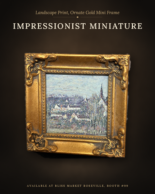 Miniature Impressionist Village Landscape Painting in Ornate Gold Frame (4x4")