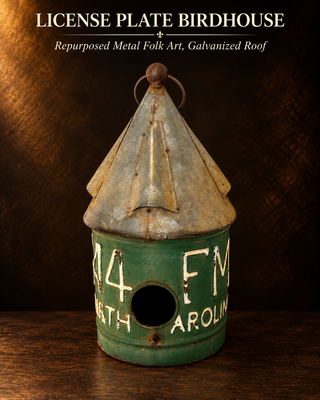 Vintage Inspired North Carolina License Plate Metal Birdhouse – Rustic Farmhouse Garden Decor