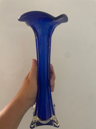 Blue art glass trumpet vase