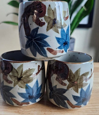 $3 OFF - Vintage Japanese "Leaf" Stoneware Tea/Sake - Set of 3