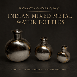 Set of 3 Antique Style Indian Mixed Metal Traveler Flasks