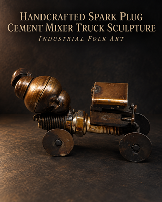 Handcrafted Spark Plug Cement Mixer Truck Sculpture