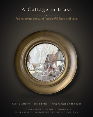 Vintage Made in England Solid Brass Wall Hanging Plate – Cottage & Seaside Village Foil Art (9.75")
