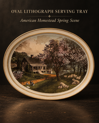 Vintage Currier & Ives "The American Homestead - Spring" Oval Lithograph Tin Serving Tray