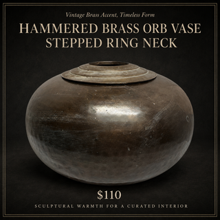 Vintage Heavy Hand Hammered Brass Bronze Orb Vase Stepped Ring Neck 11"x7"