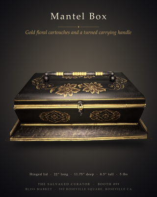 Chinoiserie Style Black & Gold Gilt Decorative Mantel Box with Handle ⚜️