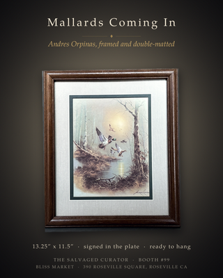 Vintage Andres Orpinas Mallard Ducks Flying Framed Art Print 13.25"x11.5" Wood