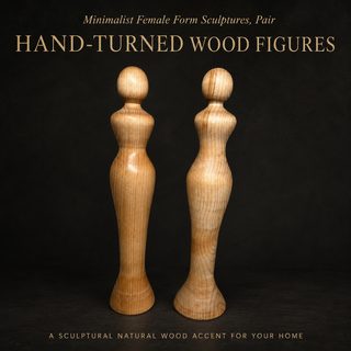 Pair Vintage Beffa Creations Hand-Turned Wood Female Form Sculptures 11.25"
