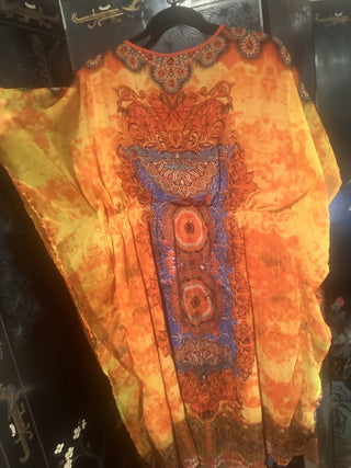 Speed Control NY Print Dress 1 X Sheer Orange Lined V neck #63 VV MTS|98653