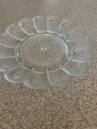 11”  VTG Indiana Glass deviled egg plate, thick hobnail glass