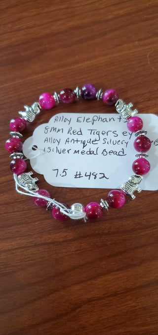 Bracelet #482 Alloy elephants and red tigers eye