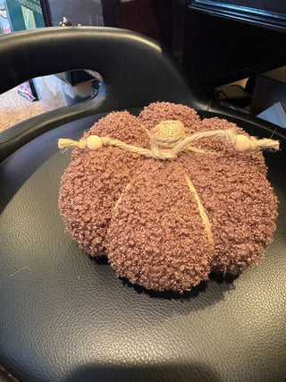 Dark Brown Sherpa Pumpkin w/burlap string 3"tall, 6"wide RCD