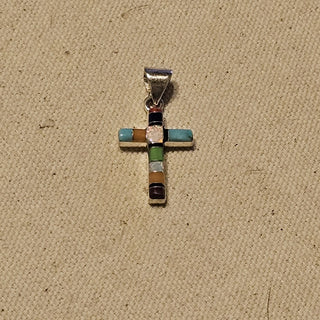 .925 inlaid multi stone cross pendant
