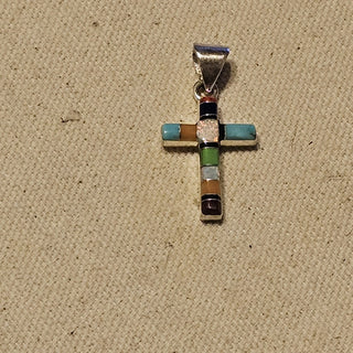 .925 inlaid multi stone cross pendant