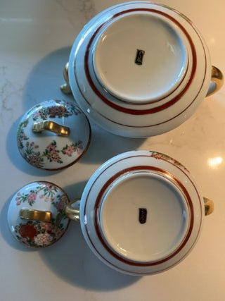 Set of vintage Japanese Kutani Teapot and sugar bowl