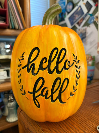 Fall Harvest Ceramic Pumpkin Decor "Hello Fall" 10" RCD