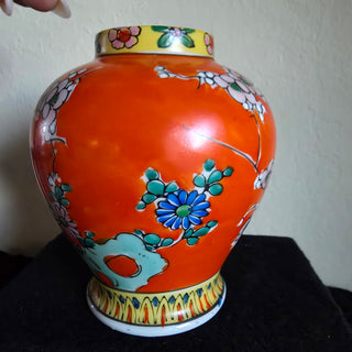 NEW - Vtg Handpainted Orange Japanese Vase