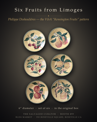 Philippe Deshoulieres Limoges V&A Kensington Fruits Plates, Set of 6 with Original Box, France