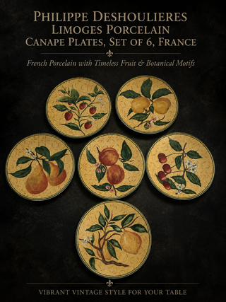Set of 6 Philippe Deshoulieres Limoges Porcelain 6" Plates - V&A Kensington Fruits, France