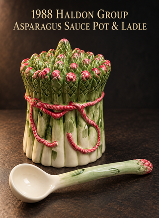 1988 Haldon Group Ceramic Asparagus Sauce Pot & Ladle - Excellent Condition