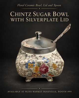 Sandland Ware Floral Chintz Jam Pot & Silverplate Lid, Circa 1950