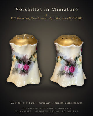 Antique Rosenthal R.C. Versailles Bavaria Hand-Painted Rose Salt & Pepper Shakers, c. 1900s
