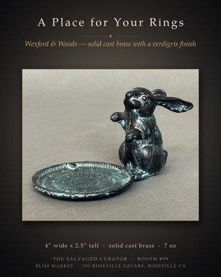 Vintage Wexford & Woods Cast Brass Rabbit Ring Dish, Verdigris Patina, c. 2000s