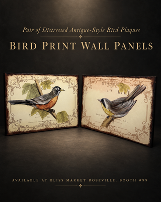 Set of 2 Vintage-Inspired Bird Illustration Wall Art Plaques