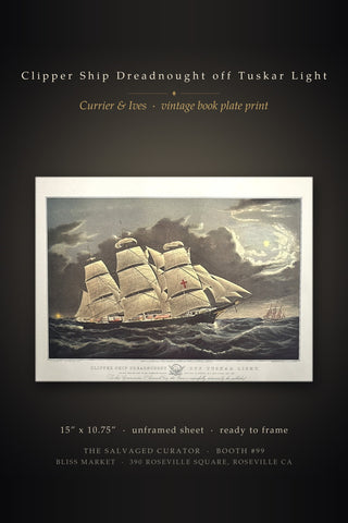"Clipper Ship Dreadnought" Mounted Bookplate Art Print by  Currier & Ives Vintage 1950s