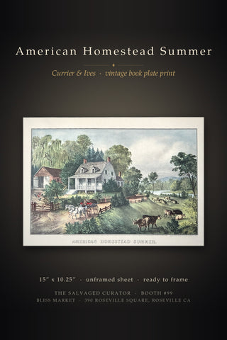 "American Homestead Summer" Vintage Lithograph Book Plate Print