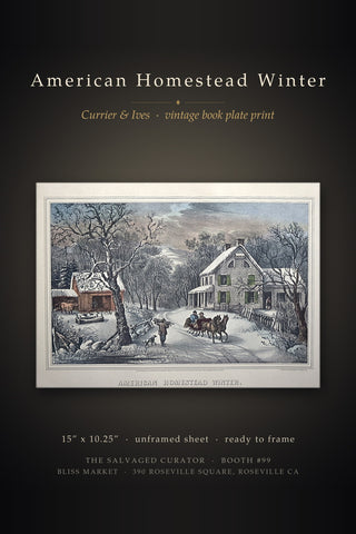 "American Homestead Winter" Vintage Lithograph Book Plate Print