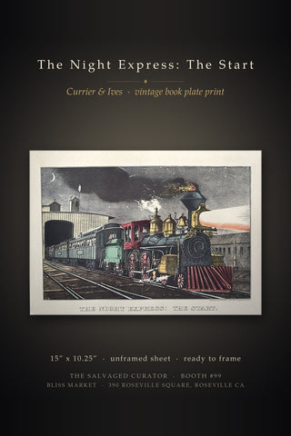 "The Night Express: The Start" Vintage Train Lithograph Book Plate Print
