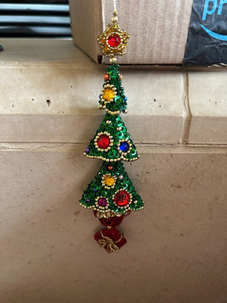 Tiered Conical Shape Tree ornament, made w/beads & sequins 8.5" RCD|95917