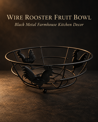 Rooster Black Metal Wire Fruit Bowl