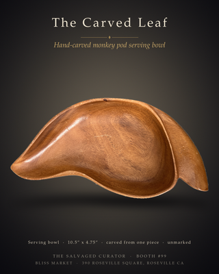 🍂 Mid-Century Modern Monkey Pod Wood Leaf Bowl 🍂