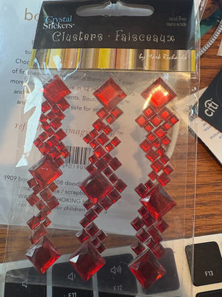 Cluster Stickers - diamond shaped, red, off white, green/gold 3pk
