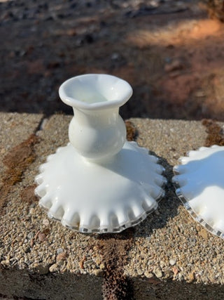 Pair Of Vintage Fenton Silver Crest Candle Stick Holders