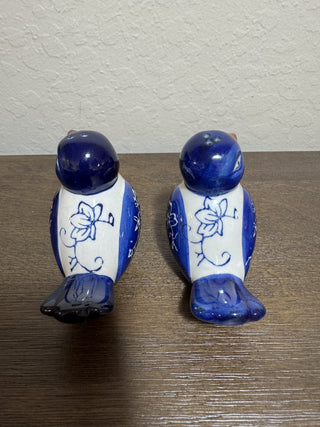 Blue Floral Ceramic Bird Salt/Pepper Set MTS|79741