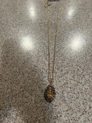 Extra long chain w/ teardrop multi-colored pendant