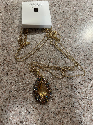 Extra long chain w/ teardrop multi-colored pendant