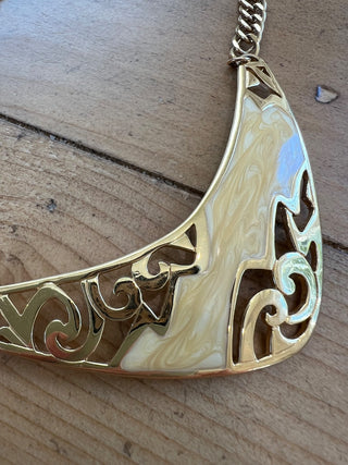 Gold  choker necklace w/ swirly gold enamel Avon 1986 MTS|46635