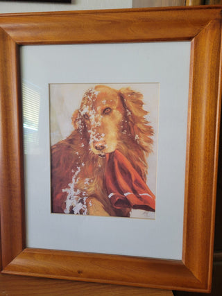 Framed Golden Retriever w/Snow & Towel Picture RCD|96325
