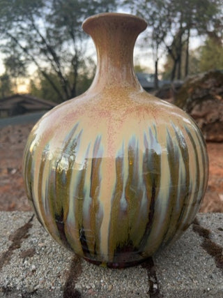 12.5” decorative ceramic vase with a hand-applied reactive drip glaze