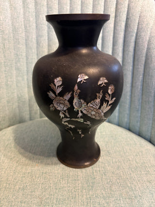 Black Lacquer Mother Of Pearl Inlay Vase - MTS