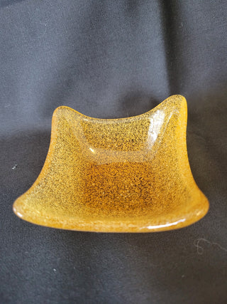 Vintage Hand Blown Golden Bubble Glass Trinket Dish RCD|61430