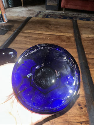 Vintage Cobalt Blue Glass Candlestick Pair Candle Hexagone Style #63 VV MTS|133704