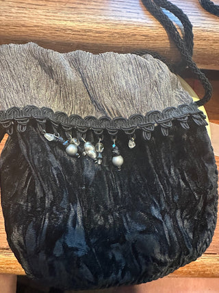 Crushed Velvet black/gray evening bag, embellished, braided strap, by Lisa Violetto RCD